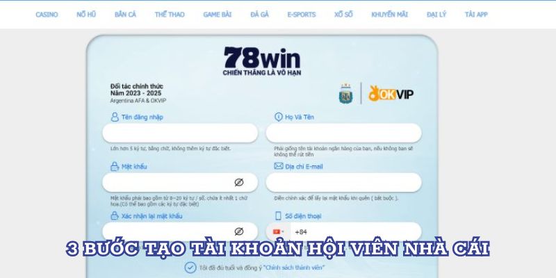 3 bước tạo tài khoản hội viên nhà cái